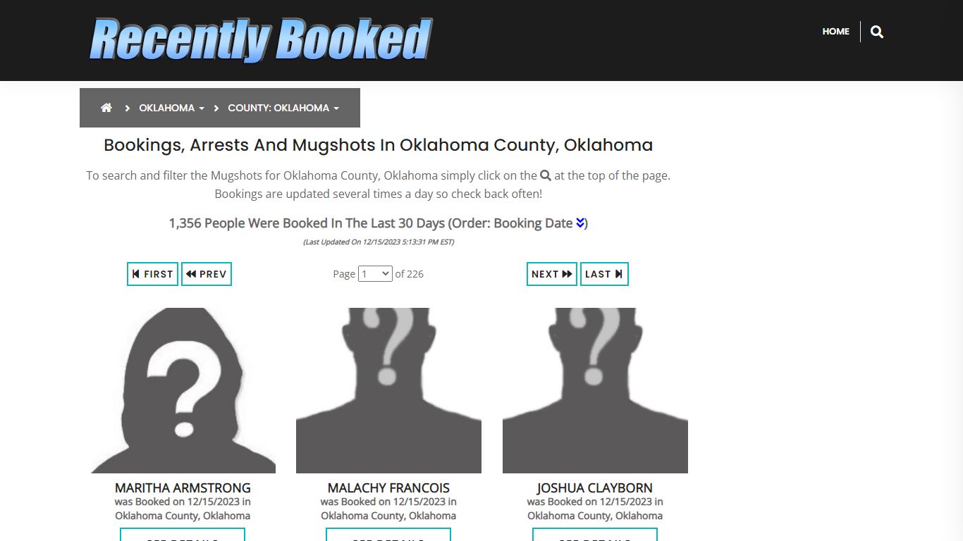 Recent bookings, Arrests, Mugshots in Oklahoma County, Oklahoma